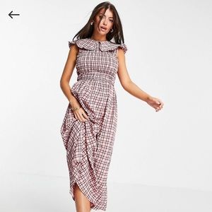 ASOS Pink and Black Checkered Midi Dress